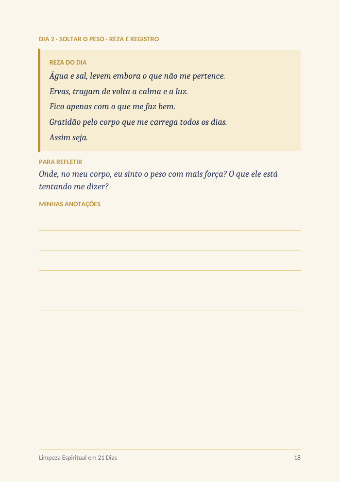 Página de reza e anotações do Dia 2 do ebook